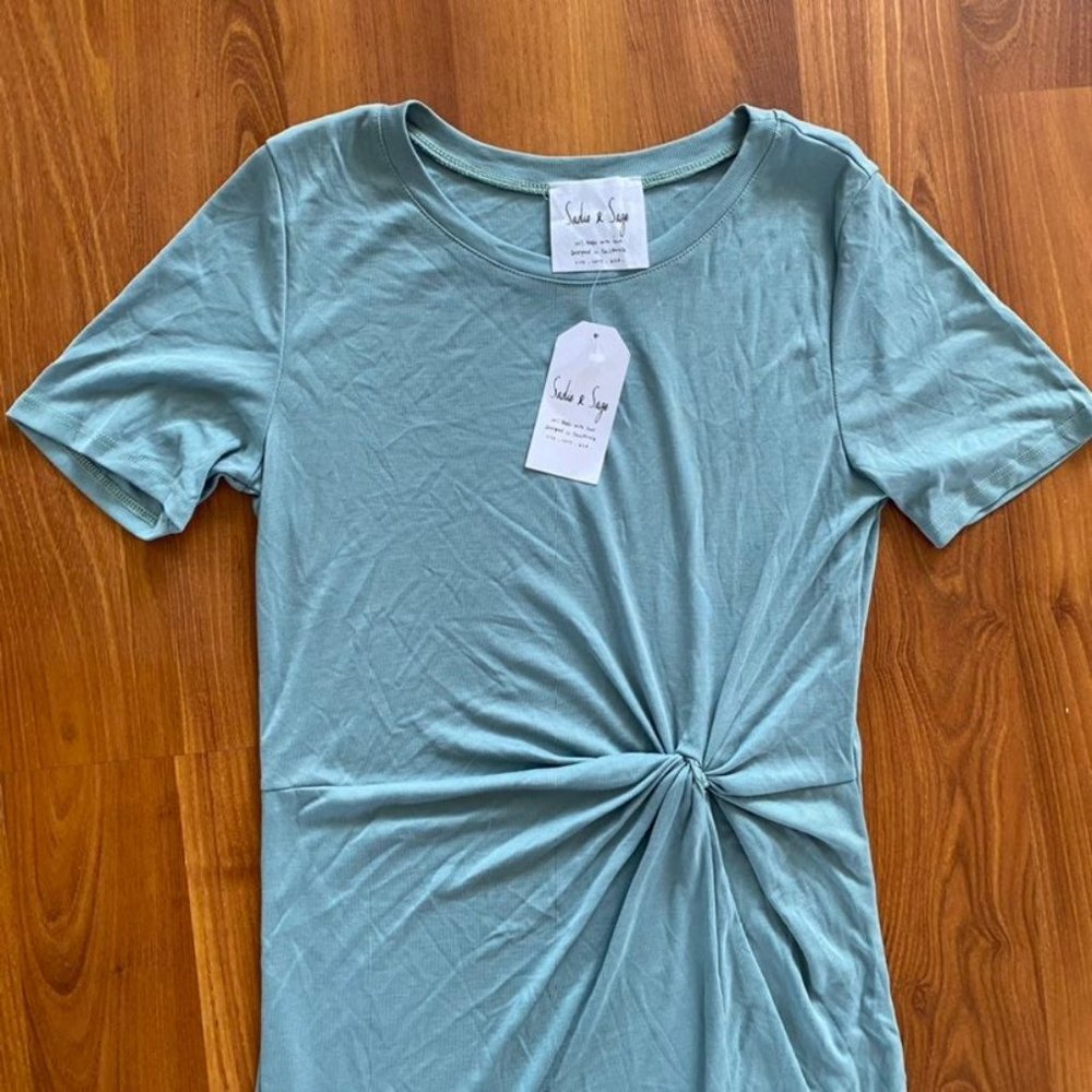 Mint Green Ribbed Mini Dress - Picture 4 of 7